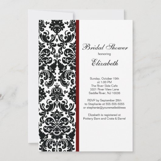 Damask Bridal Shower Invitation Merlot Red Kaart (Voorkant)