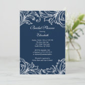  Damask Bridal Shower Invitation Navy Blue Kaart (Staand voorkant)