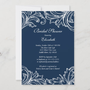 Damask Bridal Shower Invitation Navy Blue Kaart