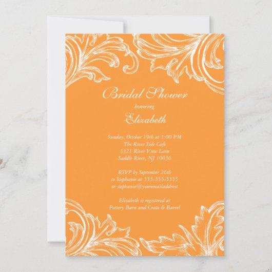  Damask Bridal Shower Invitation Oranje Kaart (Voorkant)