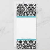 Damask Bridal Shower Invitation Turquoise Blue Kaart (Achterkant)