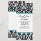 Damask Bridal Shower Invitation Turquoise Blue Kaart (Voorkant / Achterkant)