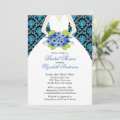 Damask Bride Bridal Shower Invitation Royal Blue Kaart (Staand voorkant)