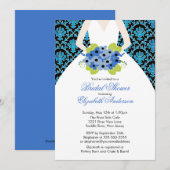 Damask Bride Bridal Shower Invitation Royal Blue Kaart (Voorkant / Achterkant)