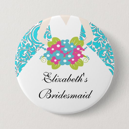 Damask Bride Bridesmaid Button/Pin Green Ronde Button 7,6 Cm (Voorkant)