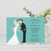 Damask Bride en Groom Wedding Shower Invitation Kaart (Staand voorkant)