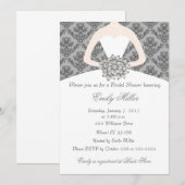 Damask Bride Grey Bruids Douche Uitnodiging (Voorkant / Achterkant)