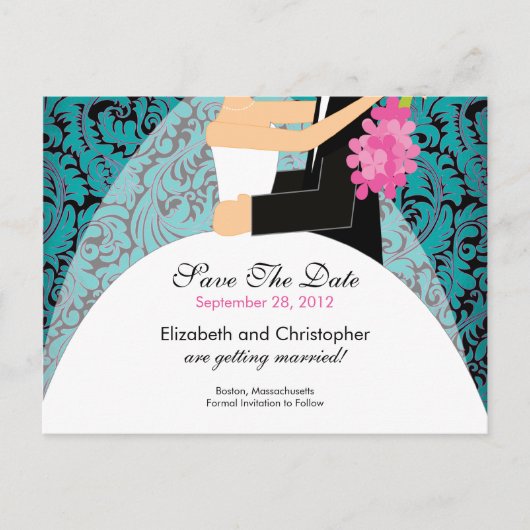 Damask Bride & Groom Save the Date Uitnodiging (Voorkant)