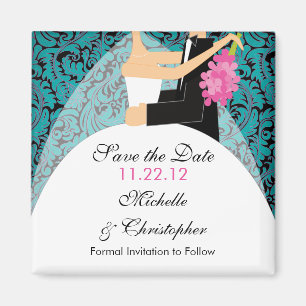 Damask Bride & Groom sparen de Magnet van de Datum