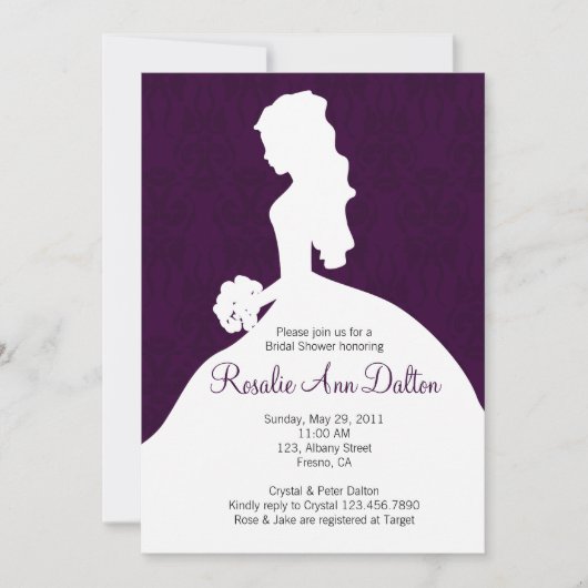 Damask Bride - Vrijgezellenfeest Invitation (Plum) Kaart (Voorkant)