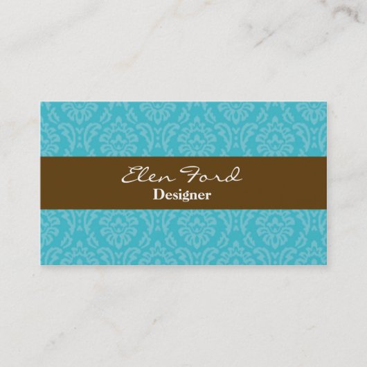 Damask Brown en Blue Elegant Visitekaartjes (Voorkant)