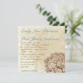  Damask Brown Tree Blauwgroen Font Wedding Invite Kaart (Staand voorkant)