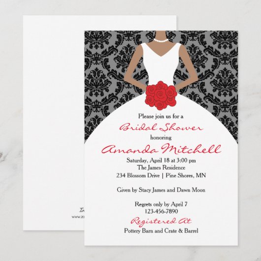 Damask Bruid Douche Uitnodigingen │ Donkere Huid (Voorkant / Achterkant)