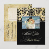 Damask bruiloft Dank u foto briefkaarten, Briefkaart (Voorkant / Achterkant)
