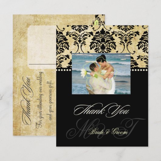  Damask bruiloft Dank u foto briefkaarten, Briefkaart (Voorkant / Achterkant)