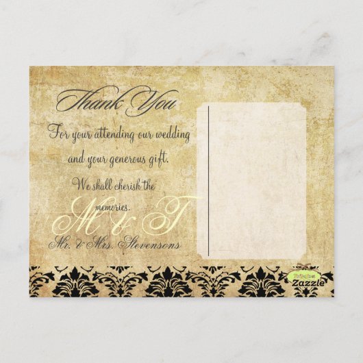 Damask bruiloft Dank u foto briefkaarten, Briefkaart (Achterkant)