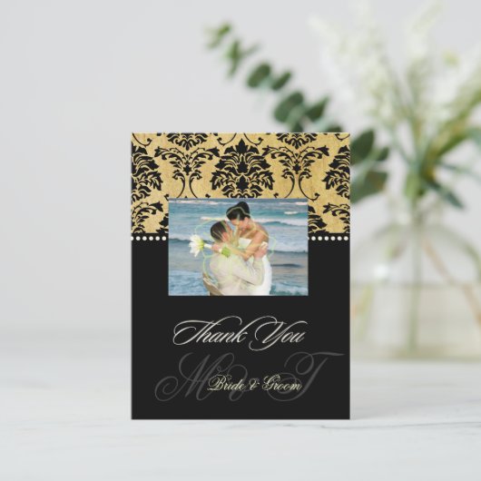  Damask bruiloft Dank u foto briefkaarten, Briefkaart (Staand voorkant)