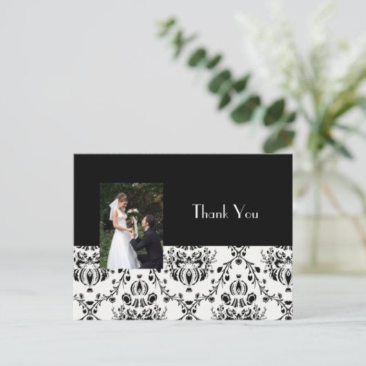 DAMASK BRUILOFT FOTO DANK U BRIEFKAART (Staand voorkant)