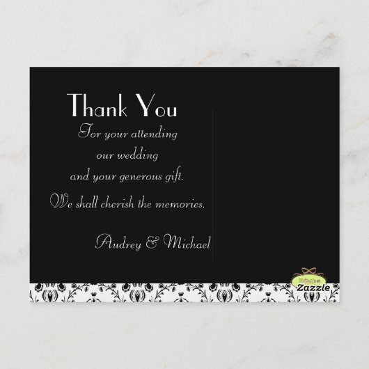 DAMASK BRUILOFT FOTO DANK U BRIEFKAART (Achterkant)