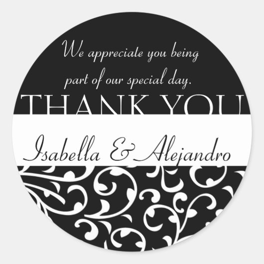 Damask bruiloft gunst Stickers dank u bericht (Voorkant)