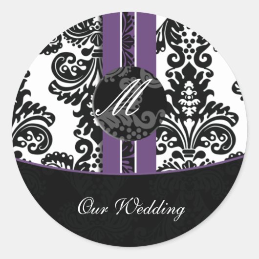 damask Bruiloft Monogram stickers (Voorkant)
