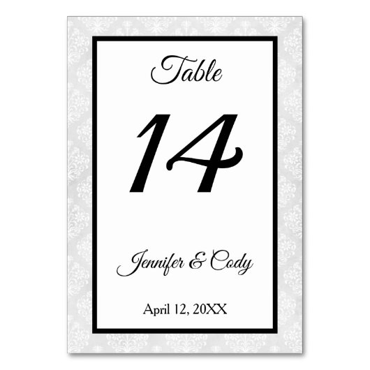 Damask Bruiloft Receptie Tafelnummer Kaart (Voorkant)