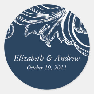 Damask Bruiloft Sticker Navy Blauw & Wit