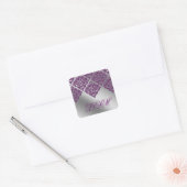 Damask Bruiloft Stickers Paarse Initiaal Sparkle (Envelop)