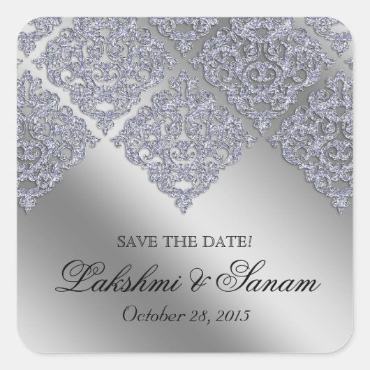 Damask Bruiloft Stickers Silver Sparkle Xmas (Voorkant)