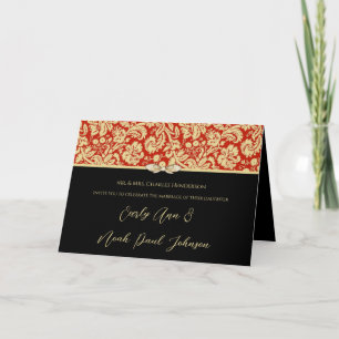 Damask bruiloft uitnodiging rood en zwart