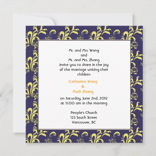 damask bruiloft uitnodiging van ouders (Voorkant)