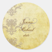  DAMASK BRUILOFTUITNODIGINGEN RONDE STICKER (Voorkant)