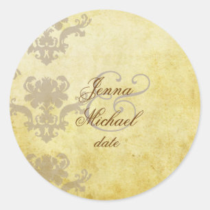  DAMASK BRUILOFTUITNODIGINGEN RONDE STICKER
