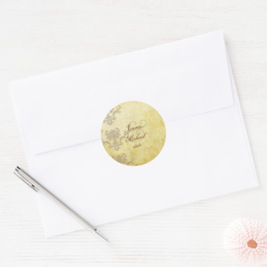  DAMASK BRUILOFTUITNODIGINGEN RONDE STICKER (Envelop)