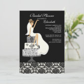 Damask Brunette Bride Bridal Shower Kaart (Staand voorkant)