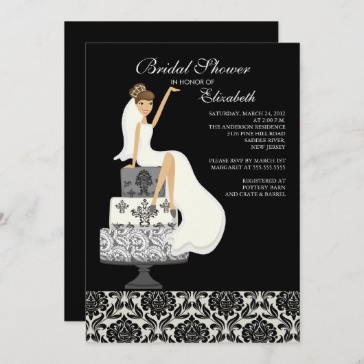 Damask Brunette Bride Bridal Shower Kaart (Voorkant / Achterkant)