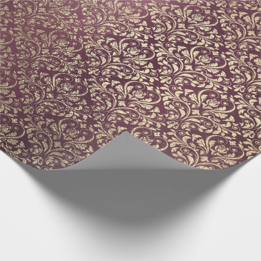 Damask Burgundy Foxier Ivory Gold Royal Cadeaupapier (Hoek)