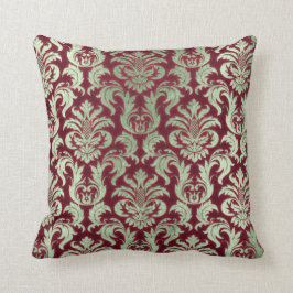 Damask Burgundy Mint Green Cottage Velvet Effect Kussen