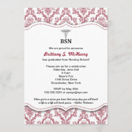 Damask Burgundy Nurse pinning afstuderen BSN RN Kaart