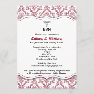 Damask Burgundy Nurse pinning afstuderen BSN RN Kaart