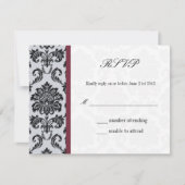 Damask Burgundy Wedding Response Kaart (Voorkant)