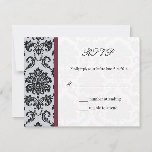 Damask Burgundy Wedding Response Kaart (Voorkant)