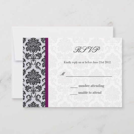 Damask Burgundy Wedding RSVP (Voorkant)