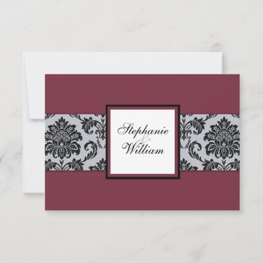 Damask Burgundy Wedding RSVP (Achterkant)