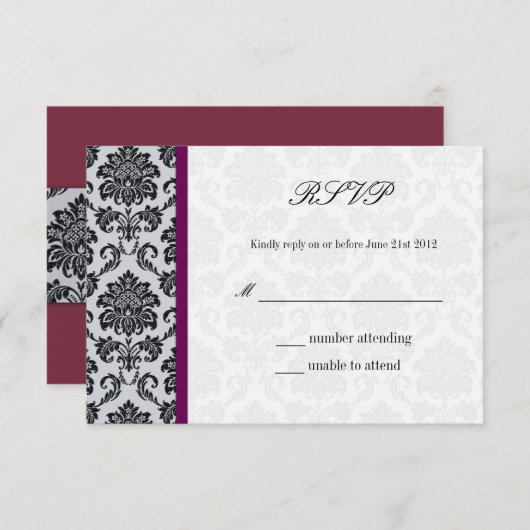 Damask Burgundy Wedding RSVP (Voorkant / Achterkant)