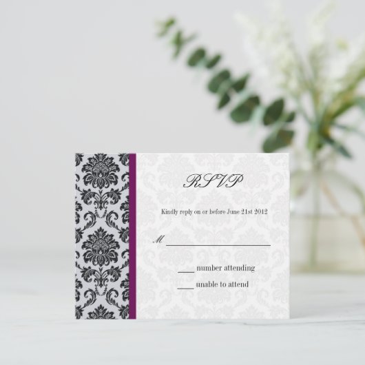 Damask Burgundy Wedding RSVP (Staand voorkant)