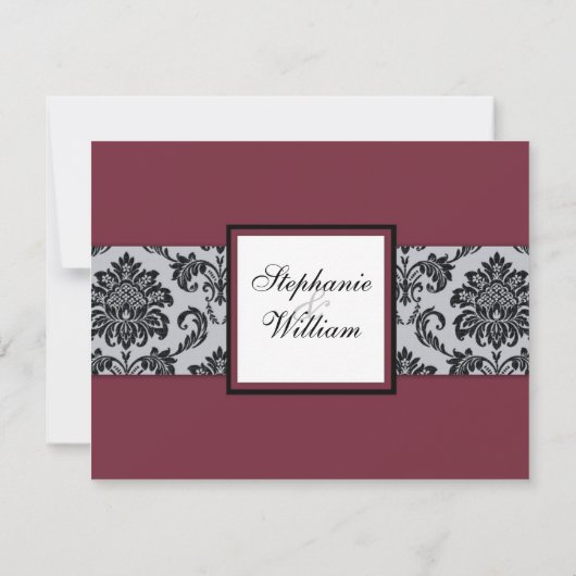 Damask Burgundy Wedding RSVP (Achterkant)