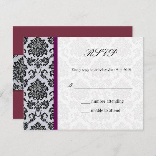Damask Burgundy Wedding RSVP (Voorkant / Achterkant)