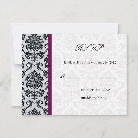 Damask Burgundy Wedding RSVP Kaartje (Voorkant)