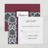 Damask Burgundy Wedding RSVP Kaartje (Voorkant / Achterkant)